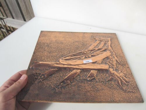 Vintage Pressed Copper Plaque Panel Countryside Tree Fence Wagon Cart Farm Old - Picture 5 of 8