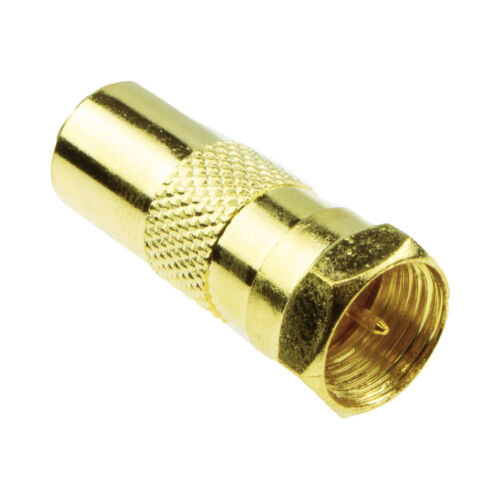 F Type Male Plug to RF Male TV Freeview Aerial Cable Adapter Converter GOLD - Afbeelding 1 van 3