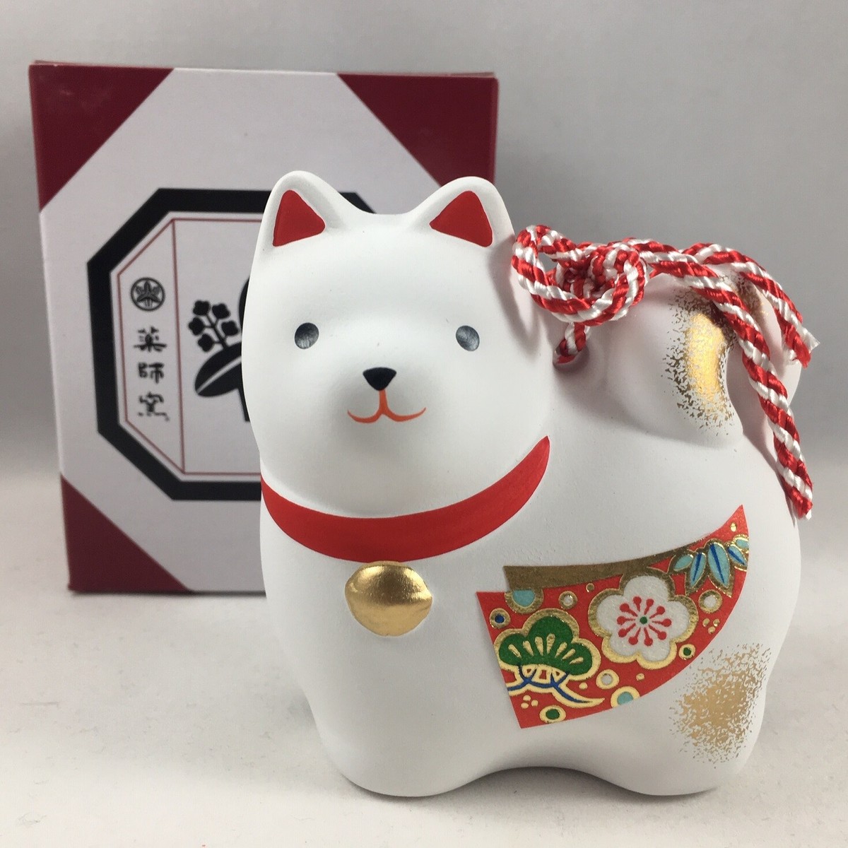 工芸品 WHAT WE WANT shimaenaga otoshi www Japanese ETO Zodiac White Clay Shiba Inu Dog Bell Ornament Figure
