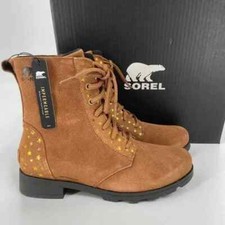 Sorel Emelie Youth Girls Suede Combat Boot Size 5 Brown Waterproof Arch Suppor