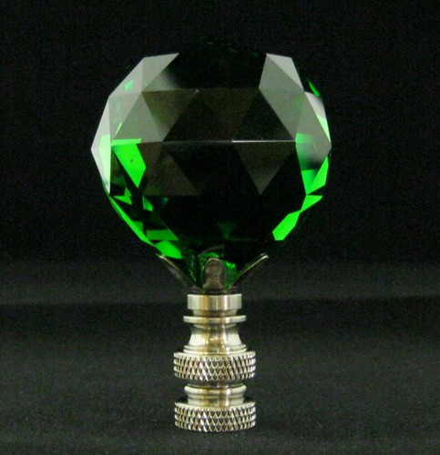 LAMP FINIAL-GREEN LEADED CRYSTAL LAMP FINIAL-SATIN NICKEL BASE - Picture 11 of 11