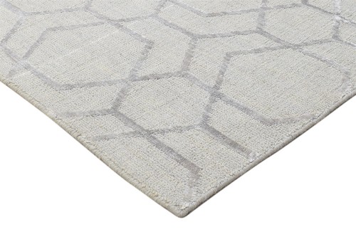 Sand Wool Silk Rug 2' X 8' Modern Jacquard Loom Moroccan Trellis Small Runner - Picture 6 of 9