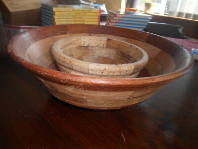 Handmade Wood Bowl Set Segmented Board Style Turned Signed