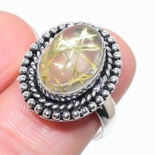 Rutilated Quartz Gemstone Handmade 925 Sterling Silver Jewelry Ring Sz 7 US 