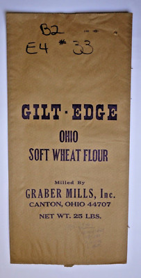 X LARGE Vintage Paper Sack Bag - GILT EDGE FLOUR, GRABER MILLS, CANTON OHIO 1986