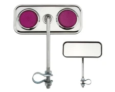 Rectangle Bicycle Bike Mirror Chrome with Purple Reflectors.