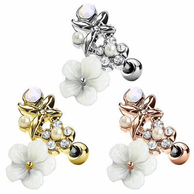 Helix Tragus Cartilage Knorpel Schmuck Piercing Ohr Stecker weiße Hawaii Blüte