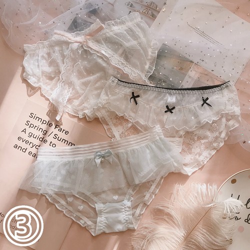 3 Pcs Women Lace Panties Sheer Underwear Lolita Lace Up Mesh Cute Lingerie - Picture 14 of 17