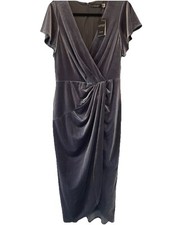 Ralph Lauren Velvet Flutter Sleeve Cocktail Dress With A Wrap Style Gray SZ 8