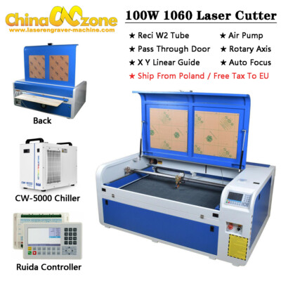 100W 1060 CO2 Laser Engraver Machine RUIDA 6445G Panel S&A CW-5000 Water Chiller