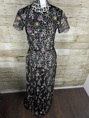 LuLaRoe Deanne II Maxi Sheer Overlay Embroidered Floral Dress