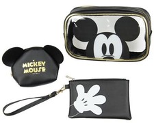 Disney Mickey Mouse 3-Piece Toiletry Bag Set With Clear Cosmetic Bag Beauty E...