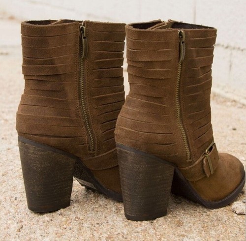 Naughty Monkey Suede Leather Boho Distressed Western Ankle Buckle Bootie 7.5 - Picture 3 of 14