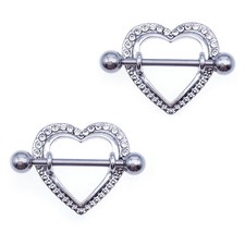 Heart Shape Nipple Ring Shield Surgical Steel CZ Gems Nipplering Barbell 14G