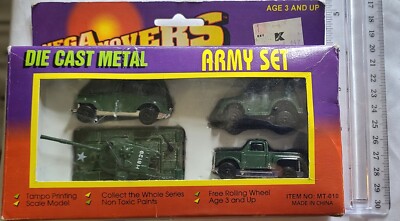 Army Force Tampo Printing Free Wheeling Diecast Car Set Mega Movers W6- Vintage 