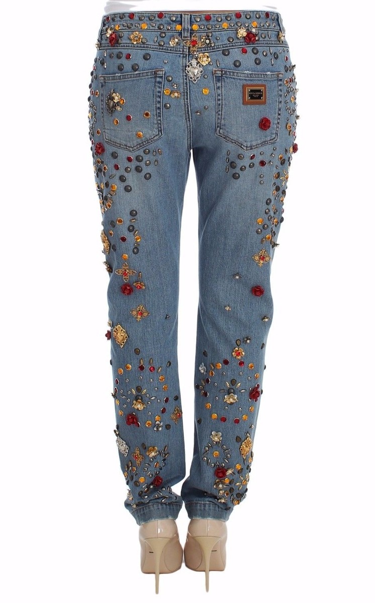 DOLCE & GABBANA Jeans Crystal Roses Heart Embellished IT36 DOLCE & GABBANA Jeans Crystal Roses Heart Embellished IT36