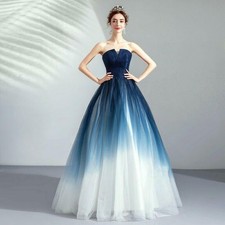 Womens Luxury Banquet Princess Ball Gown Tube Wedding Dress Cocktail Dream Blue