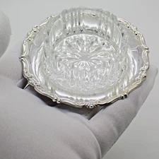 Vintage Italian Handmade Genuine Silver Salt Cellar w/t Glass Insert Table Decor