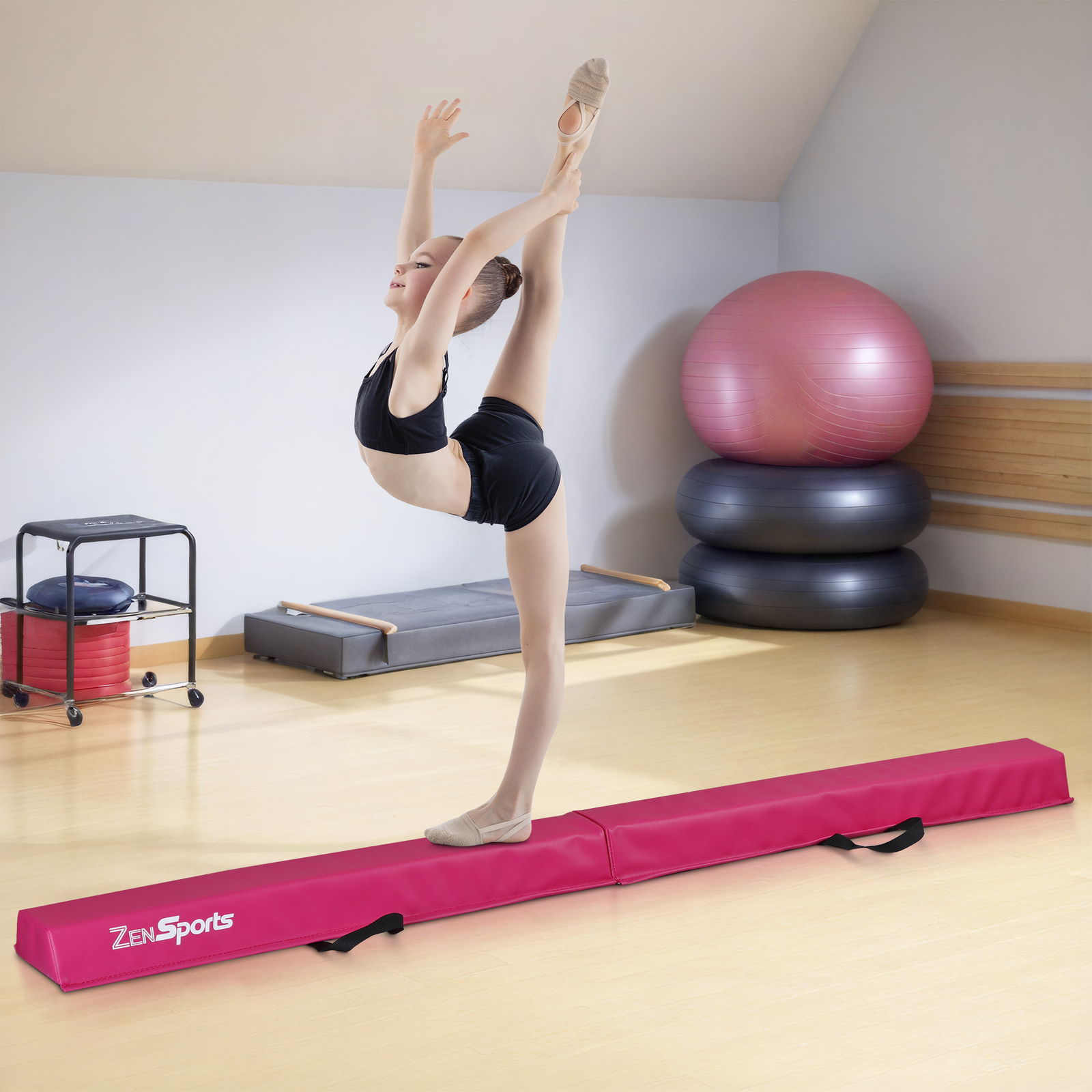6FT Folding Balance Beam Gymnastics Beam for Practice Training with Carry Handle