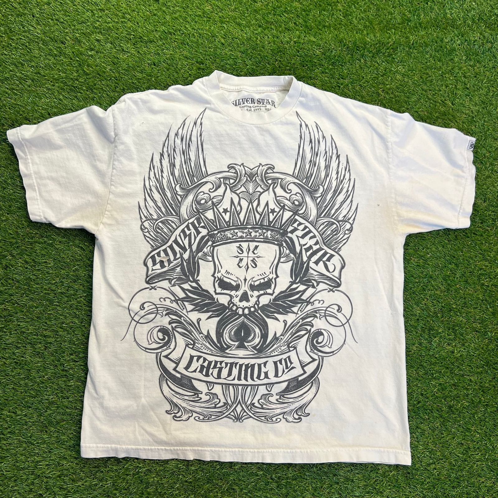 ALTRA Y2K T Shirt Uomo Silver Star Bianca Grafica Teschio Ala X LARGE MADE IN USA