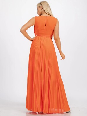 Sleeveless Pleated Maxi Dress Size Small Orange and White Colorblock | eBay