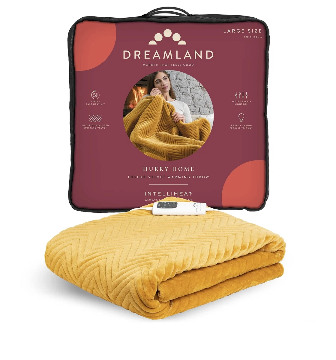 Dreamland Deluxe Velvet Herringbone Mustard Heated Throw | eBay