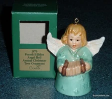 1979 GOEBEL Annual Green Angel Bell Christmas Ornament with Accordion With Box!