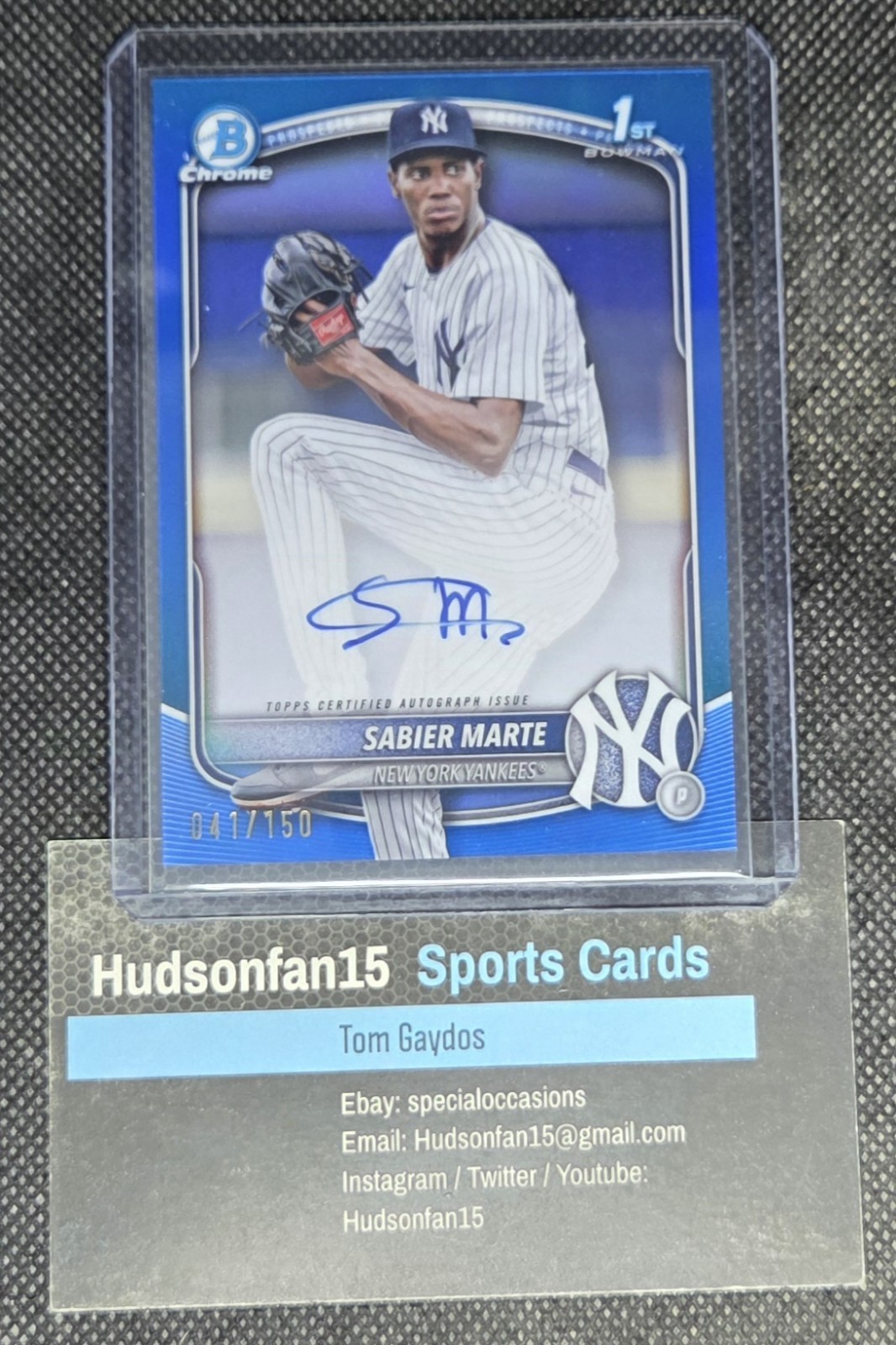 Sabier Marte 2025 Bowman Chrome #CPA-SM 1st Auto True Blue Refractor 41/150