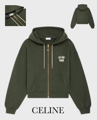 CELINE Olive Green Cream Full-Zip Hoodie Sweatshirt Size XS | eBay