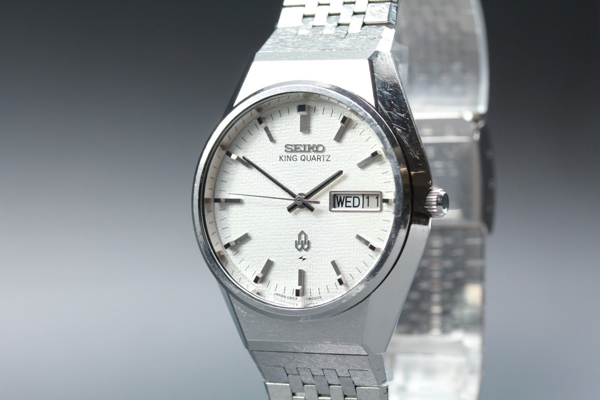 Vintage 1976 Seiko King Quartz 0853-8025 Day/Date White Dial Mens