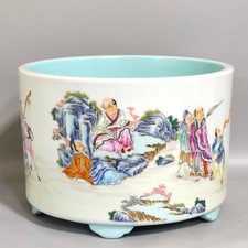 L Beautiful Chinese Qing Dynasty Brush Pot Famille Rose Porcelain
