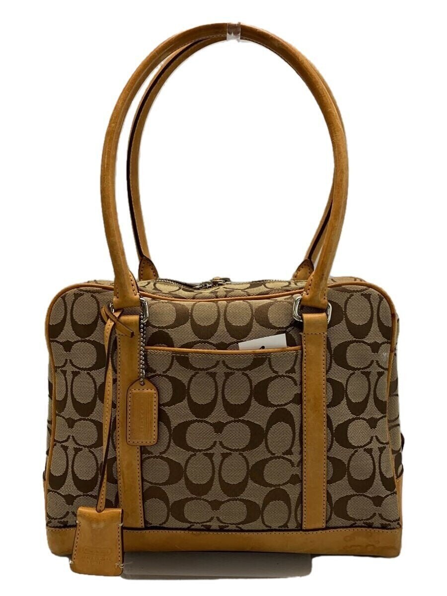 COACH Signature Canvas Handbag Camel Allover Pattern R 6097 No Zipper
