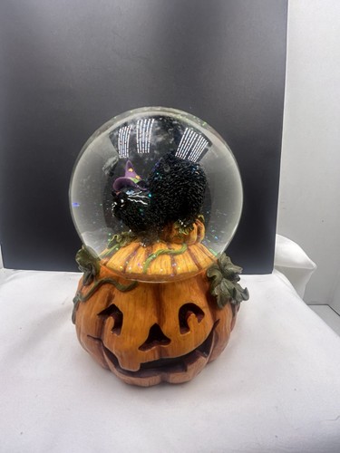 Vintage Halloween Water Globe Jack-O-Lantern Black Cat Glitter Globe