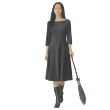 Ann Taylor Women's Flare Dress 8 Black Zip Ponte Knit Halloween LBD Cocktail