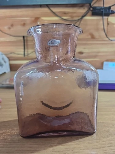 Vintage MCM Blenko Amethyst Double Spout Glass Pitcher Water Bottle