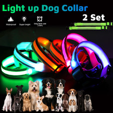 2PCS LED Dog Collar w/ Reflective Strip, 3 Lighting Modes for Dog Night Walking