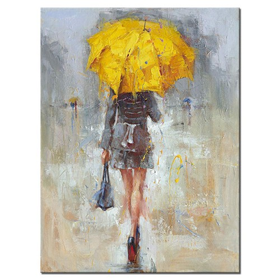 #ad #ad Abstract Canvas Painting A Rainy Walk Girl with Yellow Umbrella Wall Art Mode... $66.56
