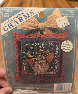 1997 Dimensions Cross Stitch Kit 72367 My Cat is Just An Angel Cherished Charms 
