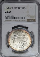 1878 7tf Rev 78 MS63 NGC Morgan Dollar Top 100 vam-100 bonito tono