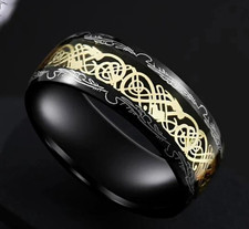 Black & Gold Yellow Gold Plated Engravt Band Ring Size A 1/2