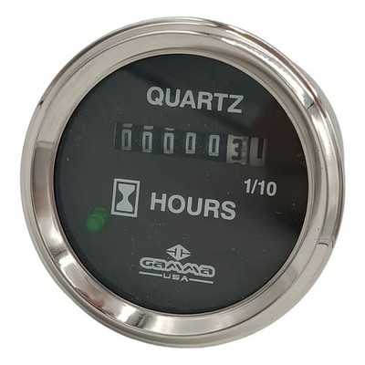 DC Hourmeter Black Dial 52 mm Chrome Bezel 12-24v Range 9999.9 Hours
