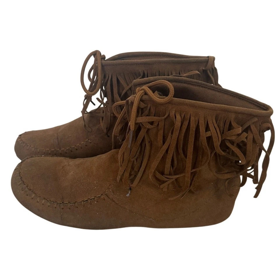 Western Fringe Ankle Bootie Brown SIZE 9 Boho Cowgirl Leather Charlie Albert - Image 3 of 4