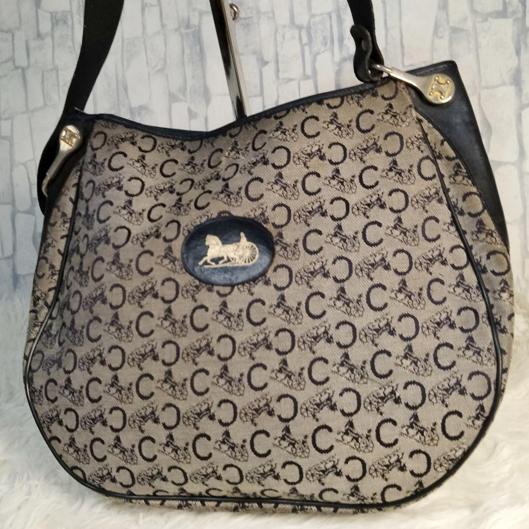Celine Vintage Shoulder Bag in Canvas & Leather with Carriage Pattern Limited Edition