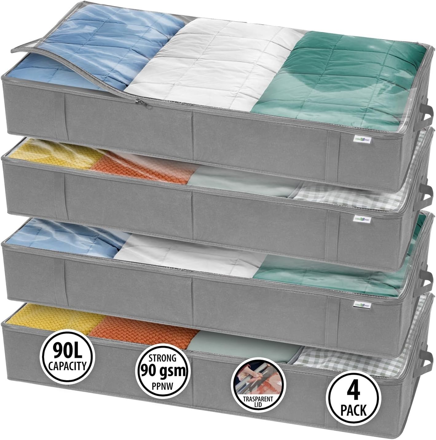 Under Bed Storage Containers 4 Pack Grey for Clothes, Toys, and Closet Organizat-image