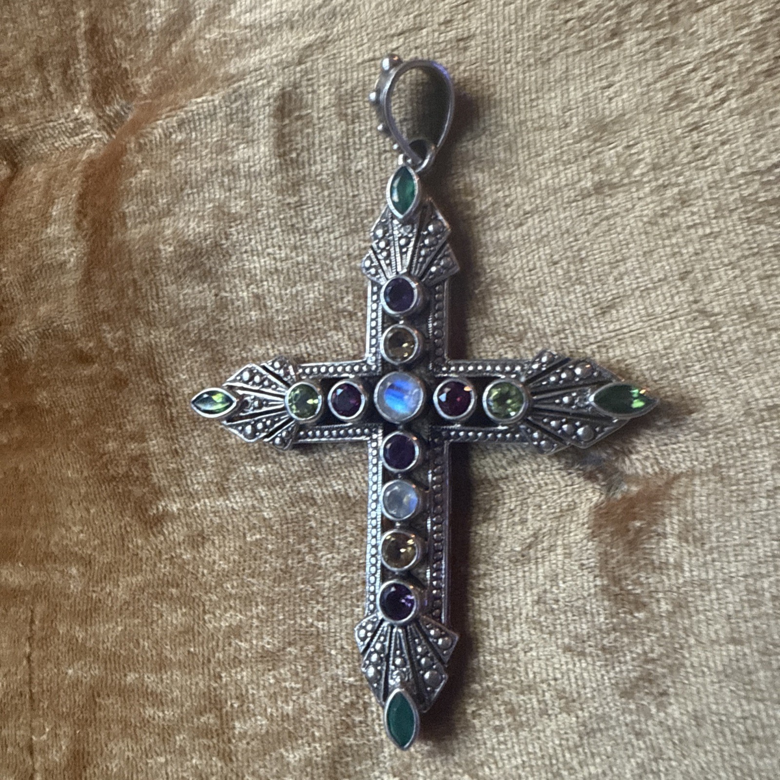 🌟 Nicky Butler Vintage Silver 925 Gemstone Cross Necklace ✝️ Boho Elegance