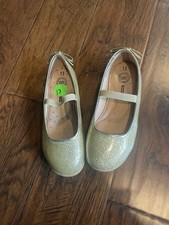 Wonder Nation Girls Slip On Ballet Flats Elastic Strap Bow Gold Glitter Size 13