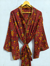 Luxury Long Bathrobe Garden Silk Kimono Robe Bell Sleeves Gown, L-315