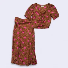 Elodie 2 Piece Set Skirt and Top Animal Print Floral Size M