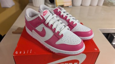   Brand New Nike Dunk Low White/Pink/Laser Fuchsia  Size 7Y/8.5W FB9109-102