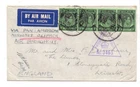 MALAYA 1941 CENSORED AIR COVER TO UK - STRIP 4 x 50c